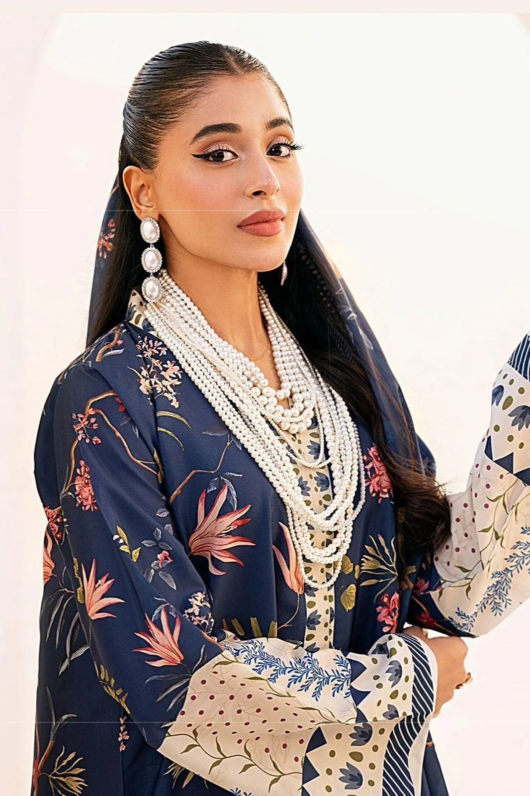 3-Piece Printed Lawn Suit Blue for Women