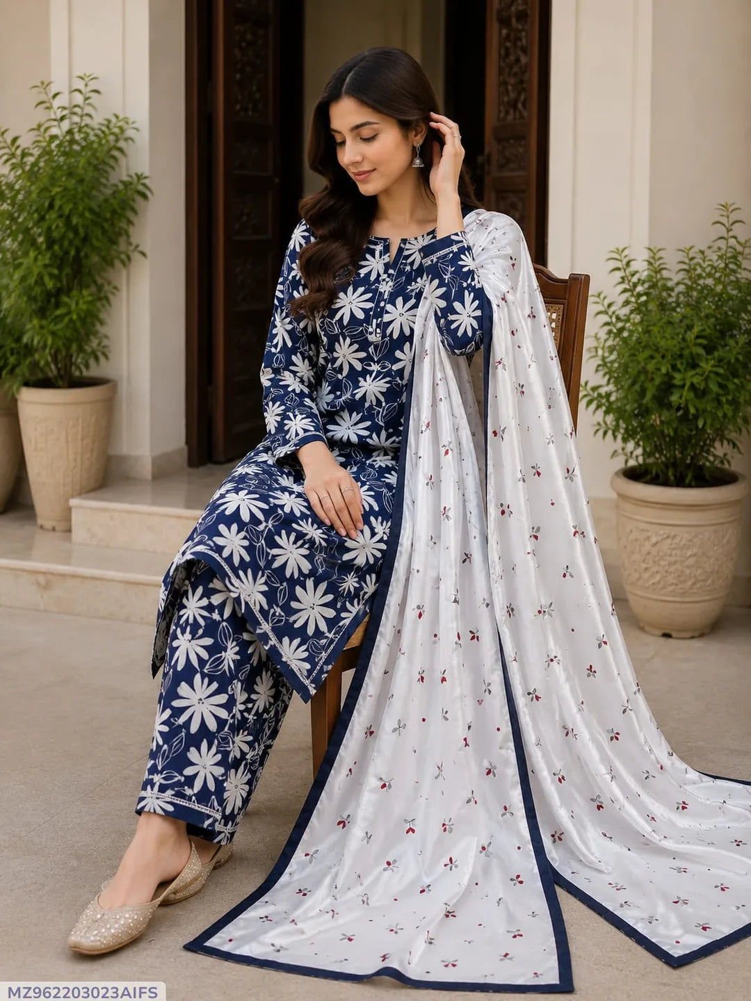 Blue Digital Print Lawn 3Pcs Set for Women