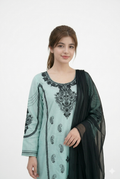 BLUE EMBROIDERED COTTON LAWN 3PCs